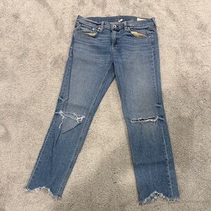 rag & bone Blue Distressed Straight Leg Jeans